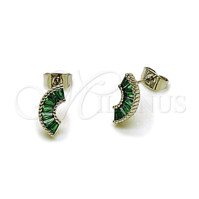 Rhodium Gold Filled Stud Earring, Baguette Design, with Green Cubic Zirconia, Polished, Rhodium Finish, 02.310.0119