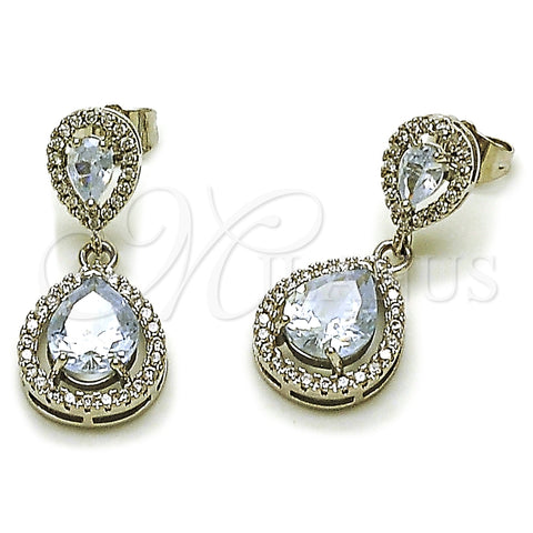 Rhodium Plated Dangle Earring, Teardrop and Cluster Design, with White Cubic Zirconia, Polished, Rhodium Finish, 02.452.0001.1