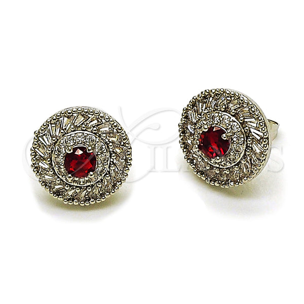 Rhodium Gold Filled Stud Earring, Cluster Design, with Garnet and White Cubic Zirconia, Polished, Rhodium Finish, 02.452.0003.1