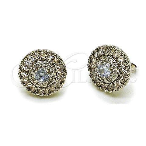 Rhodium Gold Filled Stud Earring, Cluster and Baguette Design, with White Cubic Zirconia, Polished, Rhodium Finish, 02.452.0003.2