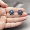Rhodium Gold Filled Stud Earring, Flower Design, with Sapphire Blue and White Cubic Zirconia, Polished, Rhodium Finish, 02.452.0004