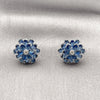 Rhodium Gold Filled Stud Earring, Flower Design, with Sapphire Blue and White Cubic Zirconia, Polished, Rhodium Finish, 02.452.0004