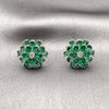 Rhodium Gold Filled Stud Earring, Flower Design, with Green Cubic Zirconia, Polished, Rhodium Finish, 02.452.0004.1