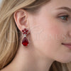 Rhodium Gold Filled Stud Earring, Flower and Teardrop Design, with Garnet Cubic Zirconia, Polished, Rhodium Finish, 02.452.0005