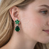 Rhodium Gold Filled Stud Earring, Flower and Teardrop Design, with Green Cubic Zirconia, Polished, Rhodium Finish, 02.452.0005.1