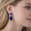 Rhodium Gold Filled Stud Earring, Flower and Teardrop Design, with Sapphire Blue Cubic Zirconia, Polished, Rhodium Finish, 02.452.0005.2