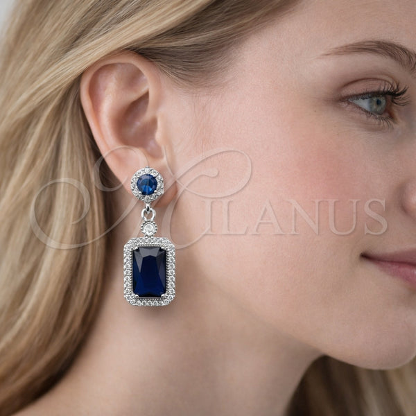 White Gold Filled Ring — Dangle Earring Cluster Design with Sapphire Blue and — alternate product view — SKU 164417 | Oro Laminado Blanco anillo — Dangle Earring Cluster diseño with Sapphire Blue and — SKU 164417