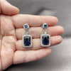Rhodium Gold Filled Dangle Earring, Cluster Design, with Sapphire Blue and White Cubic Zirconia, Polished, Rhodium Finish, 02.452.0006