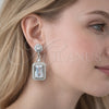 Rhodium Gold Filled Dangle Earring, Cluster Design, with White Cubic Zirconia, Polished, Rhodium Finish, 02.452.0006.2