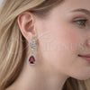 Rhodium Gold Filled Dangle Earring, Teardrop and Wings Design, with Garnet Cubic Zirconia and White Micro Pave, Polished, Rhodium Finish, 02.452.0008.1