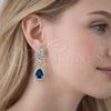 Rhodium Gold Filled Dangle Earring, Teardrop and Wings Design, with Sapphire Blue Cubic Zirconia and White Micro Pave, Polished, Rhodium Finish, 02.452.0008.2