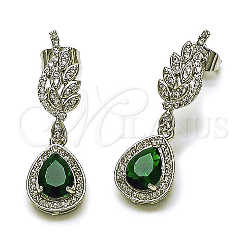 Rhodium Plated Dangle Earring, Teardrop and Wings Design, with Sapphire Blue Cubic Zirconia, Polished, Rhodium Finish, 02.452.0008.3