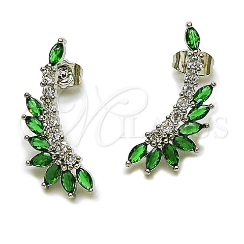 Rhodium Plated Stud Earring, with Green and White Cubic Zirconia, Polished, Rhodium Finish, 02.452.0009.1