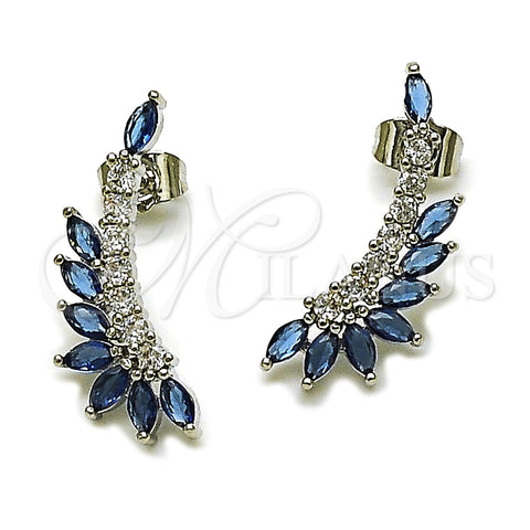 Rhodium Plated Stud Earring, with Sapphire Blue and White Cubic Zirconia, Polished, Rhodium Finish, 02.452.0009.3