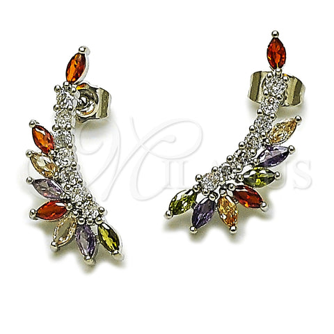 Rhodium Plated Stud Earring, with Multicolor and White Cubic Zirconia, Polished, Rhodium Finish, 02.452.0009.4