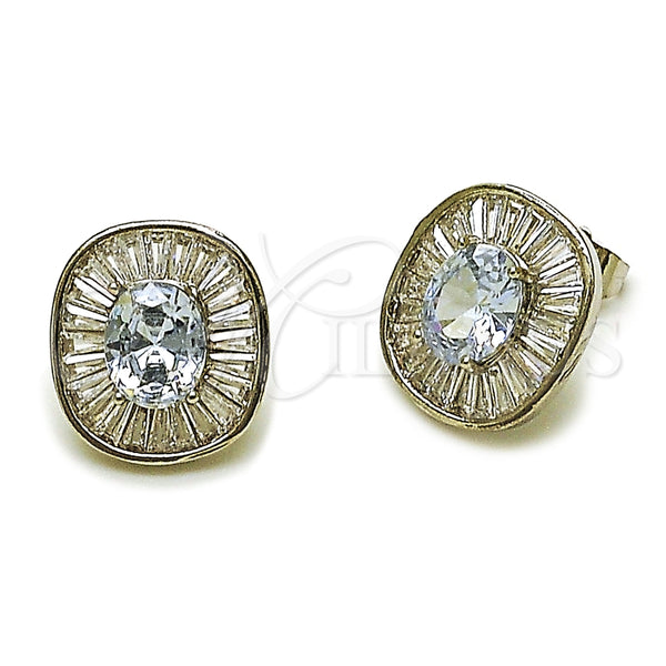 Rhodium Gold Filled Stud Earring, Cluster and Baguette Design, with White Cubic Zirconia, Polished, Rhodium Finish, 02.452.0011