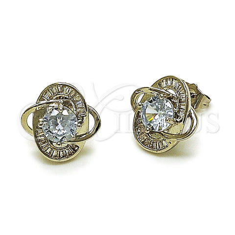 Rhodium Gold Filled Stud Earring, Love Knot and Baguette Design, with White Cubic Zirconia, Polished, Rhodium Finish, 02.452.0014
