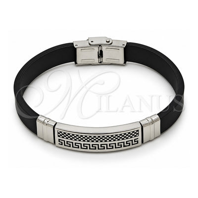 Stainless Steel Fancy Bracelet, Greek Key Design, Polished, Steel Finish, 03.219.0001.08 (10 MM Thickness, 8 Inches Length)