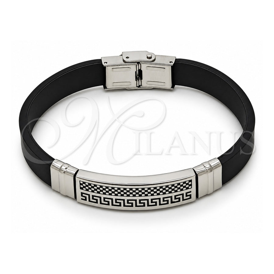 Stainless Steel Fancy Bracelet, Greek Key Design, Polished, Steel Finish, 03.219.0001.08 (10 MM Thickness, 8 Inches Length)