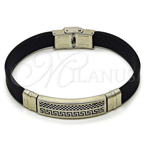 Stainless Steel Fancy Bracelet, Greek Key Design, Polished, Steel Finish, 03.219.0001.08 (10 MM Thickness, 8 Inches Length)