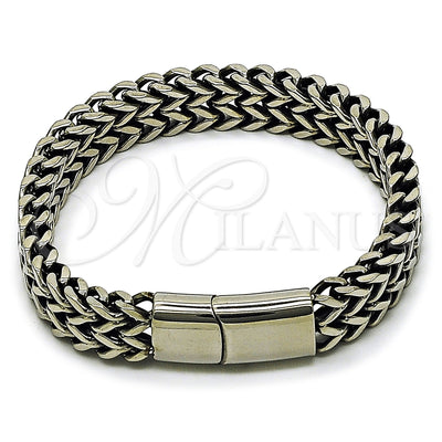 Stainless Steel Fancy Bracelet, Square Franco Design, Polished, Steel Finish, 03.440.0002.09 (12 MM Thickness, 9 Inches Length)