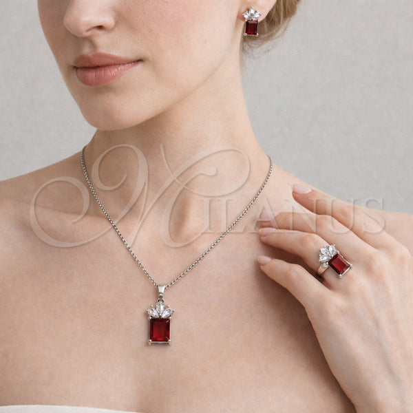 White Gold Filled Ring — Necklace Earring and Ring Pineapple Design with Garnet — alternate product view — SKU 164452 | Oro Laminado Blanco anillo — Necklace Earring and Ring Pineapple diseño with Garnet — SKU 164452