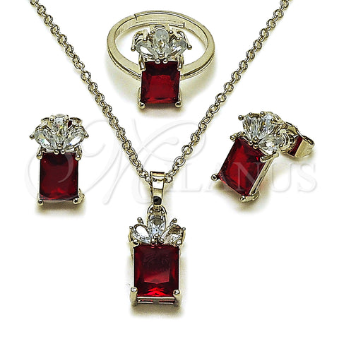 Rhodium Gold Filled Necklace, Earring and Ring, Pineapple Design, with Garnet and White Cubic Zirconia, Polished, Rhodium Finish, 06.323.0001.1