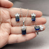 Rhodium Gold Filled Necklace, Earring and Ring, Pineapple Design, with Sapphire Blue and White Cubic Zirconia, Polished, Rhodium Finish, 06.323.0001.2