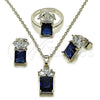 Rhodium Gold Filled Necklace, Earring and Ring, Pineapple Design, with Sapphire Blue and White Cubic Zirconia, Polished, Rhodium Finish, 06.323.0001.2