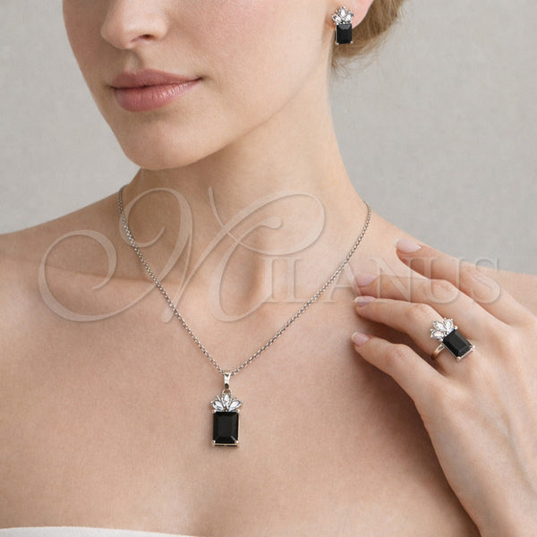 White Gold Filled Ring — Necklace Earring and Ring Pineapple Design with Black — alternate product view — SKU 164454 | Oro Laminado Blanco anillo — Necklace Earring and Ring Pineapple diseño with negro — SKU 164454