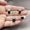 Rhodium Gold Filled Necklace, Earring and Ring, Pineapple Design, with Black and White Cubic Zirconia, Polished, Rhodium Finish, 06.323.0001.3