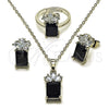 Rhodium Gold Filled Necklace, Earring and Ring, Pineapple Design, with Black and White Cubic Zirconia, Polished, Rhodium Finish, 06.323.0001.3