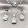 Rhodium Gold Filled Necklace, Earring and Ring, Cluster Design, with White Cubic Zirconia and White Micro Pave, Polished, Rhodium Finish, 06.323.0002