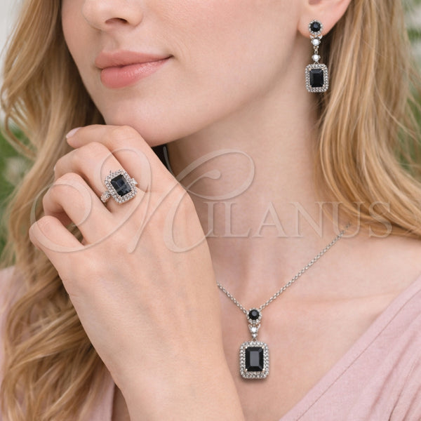 White Gold Filled Ring — Necklace Earring and Ring Cluster Design with Black — alternate product view — SKU 164458 | Oro Laminado Blanco anillo — Necklace Earring and Ring Cluster diseño with negro — SKU 164458