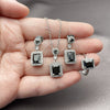 Rhodium Gold Filled Necklace, Earring and Ring, Cluster Design, with Black Cubic Zirconia and White Micro Pave, Polished, Rhodium Finish, 06.323.0002.3