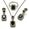 Rhodium Gold Filled Necklace, Earring and Ring, Cluster Design, with Black Cubic Zirconia and White Micro Pave, Polished, Rhodium Finish, 06.323.0002.3