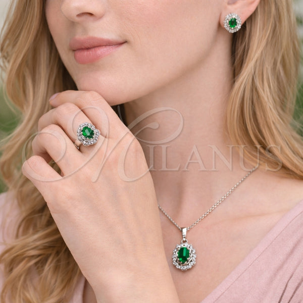 White Gold Filled Ring — Necklace Earring and Ring Cluster Design with Green — alternate product view — SKU 164459 | Oro Laminado Blanco anillo — Necklace Earring and Ring Cluster diseño with Green — SKU 164459