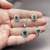 Rhodium Gold Filled Necklace, Earring and Ring, Cluster Design, with Green and White Cubic Zirconia, Polished, Rhodium Finish, 06.323.0003