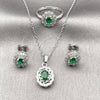 Rhodium Gold Filled Necklace, Earring and Ring, Cluster Design, with Green and White Cubic Zirconia, Polished, Rhodium Finish, 06.323.0003