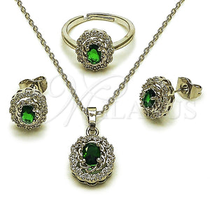 White Gold Filled Ring — Necklace Earring and Ring Cluster Design with Green — main product view — SKU 164459 | Oro Laminado Blanco anillo — Necklace Earring and Ring Cluster diseño with Green — SKU 164459