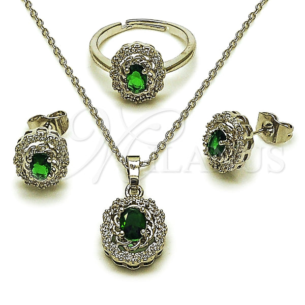White Gold Filled Ring — Necklace Earring and Ring Cluster Design with Green — main product view — SKU 164459 | Oro Laminado Blanco anillo — Necklace Earring and Ring Cluster diseño with Green — SKU 164459