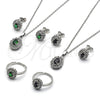 Rhodium Gold Filled Necklace, Earring and Ring, Cluster Design, with Green and White Cubic Zirconia, Polished, Rhodium Finish, 06.323.0003