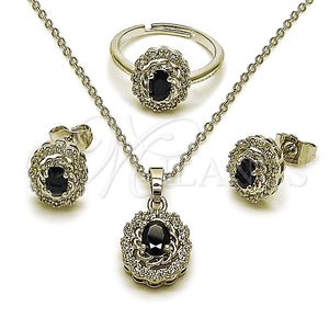White Gold Filled Ring — Necklace Earring and Ring Cluster Design with Black — main product view — SKU 164460 | Oro Laminado Blanco anillo — Necklace Earring and Ring Cluster diseño with negro — SKU 164460
