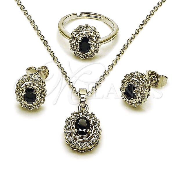 White Gold Filled Ring — Necklace Earring and Ring Cluster Design with Black — main product view — SKU 164460 | Oro Laminado Blanco anillo — Necklace Earring and Ring Cluster diseño with negro — SKU 164460