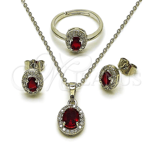 Rhodium Gold Filled Necklace, Earring and Ring, Cluster Design, with Garnet and White Cubic Zirconia, Polished, Rhodium Finish, 06.323.0004