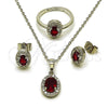 Rhodium Gold Filled Necklace, Earring and Ring, Cluster Design, with Garnet and White Cubic Zirconia, Polished, Rhodium Finish, 06.323.0004