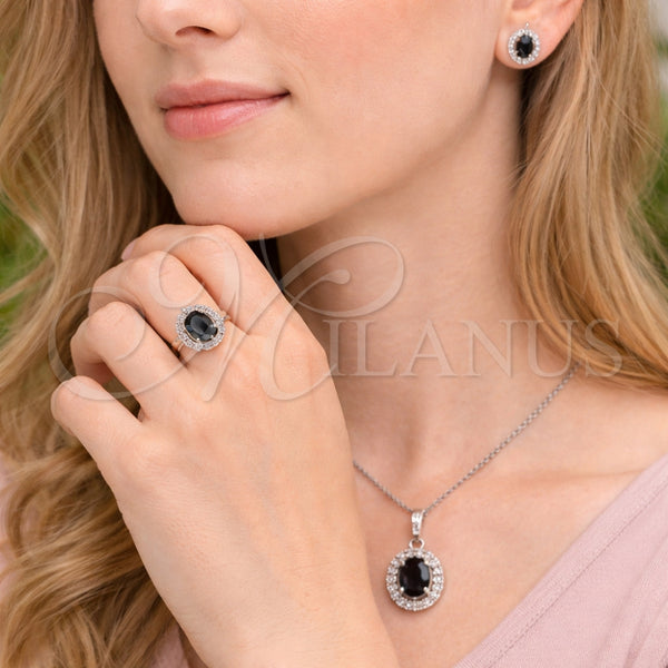 White Gold Filled Ring — Necklace Earring and Ring Cluster Design with Black — alternate product view — SKU 164462 | Oro Laminado Blanco anillo — Necklace Earring and Ring Cluster diseño with negro — SKU 164462