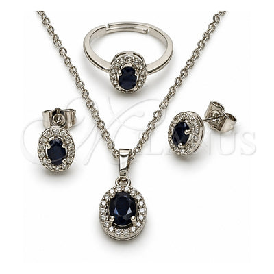 White Gold Filled Necklace, Earring and Ring, Cluster Design, with Black and White Cubic Zirconia, Polished, Rhodium Finish, 06.323.0004.1