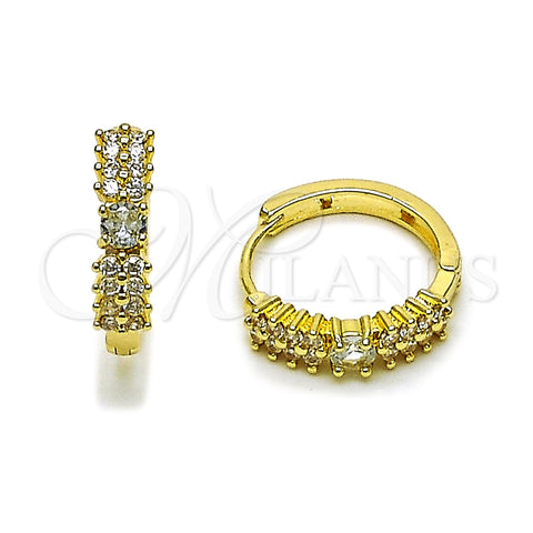 Oro Laminado Huggie Hoop, Gold Filled Style with White Cubic Zirconia, Polished, Golden Finish, 02.323.0116.20