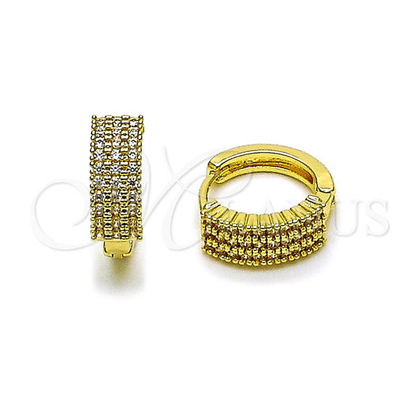 Oro Laminado Huggie Hoop, Gold Filled Style with White Cubic Zirconia, Polished, Golden Finish, 02.323.0117.16